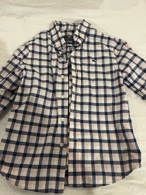 Vineyard Vines Navy and Pink Check Performance Shirt